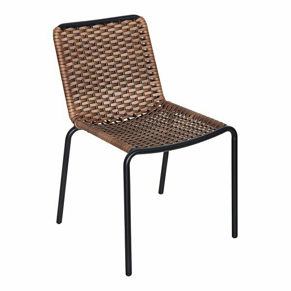Bfm Seating Captiva Stackable Outdoor / Indoor Black Aluminum and Brown Rope Wicker Side Chair 163H402CBRBL